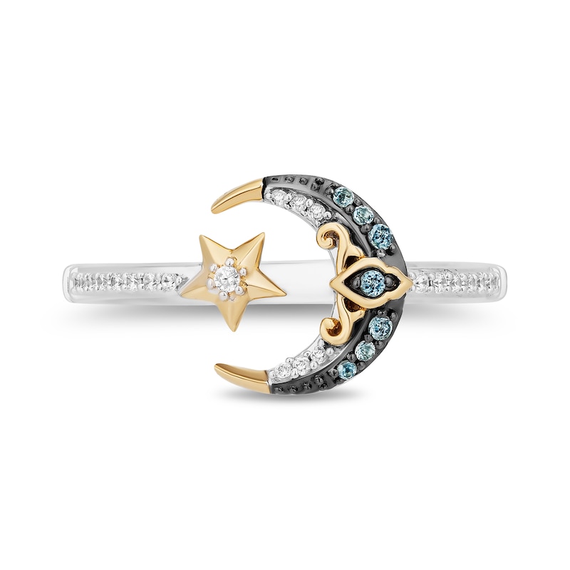 Main Image 4 of Enchanted Disney Jasmine Blue Topaz and 1/10 CT. T.W. Diamond Moon and Stars Open Ring in Sterling Silver and 10K Gold