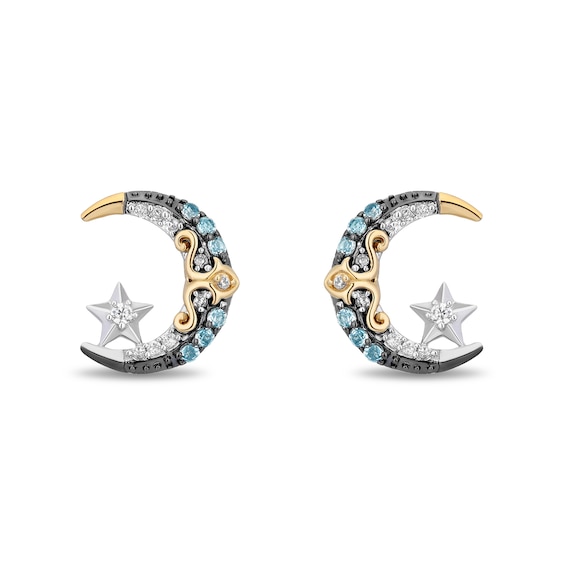 Enchanted Disney Jasmine Blue Topaz and 1/15 CT. T.w. Diamond Moon and Stars Earrings in Sterling Silver and 10K Gold