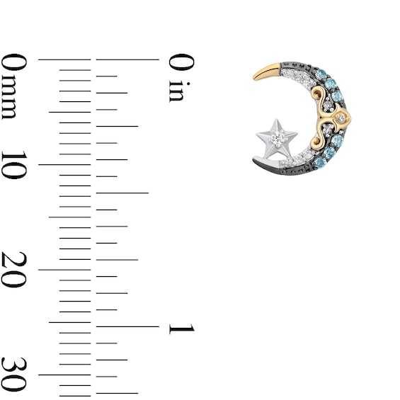 Enchanted Disney Jasmine Blue Topaz and 1/15 CT. T.w. Diamond Moon and Stars Earrings in Sterling Silver and 10K Gold