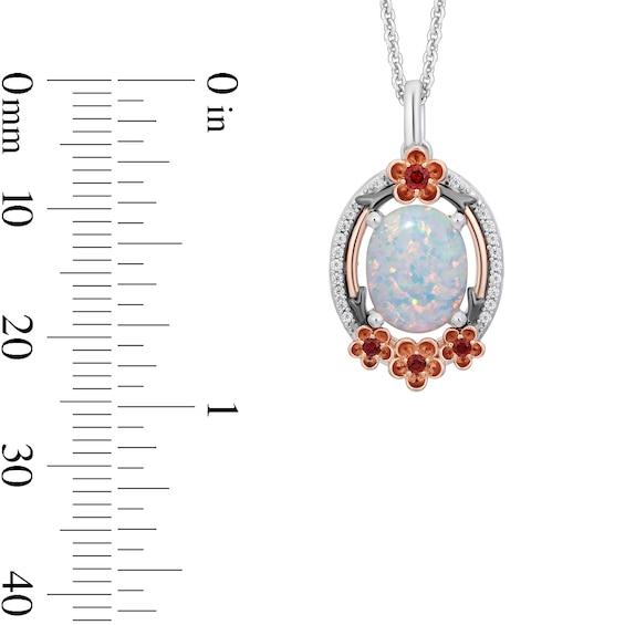 Enchanted Disney Mulan Oval Opal, Garnet and 1/15 CT. T.w. Diamond Pendant in Sterling Silver and 14K Rose Gold Plate