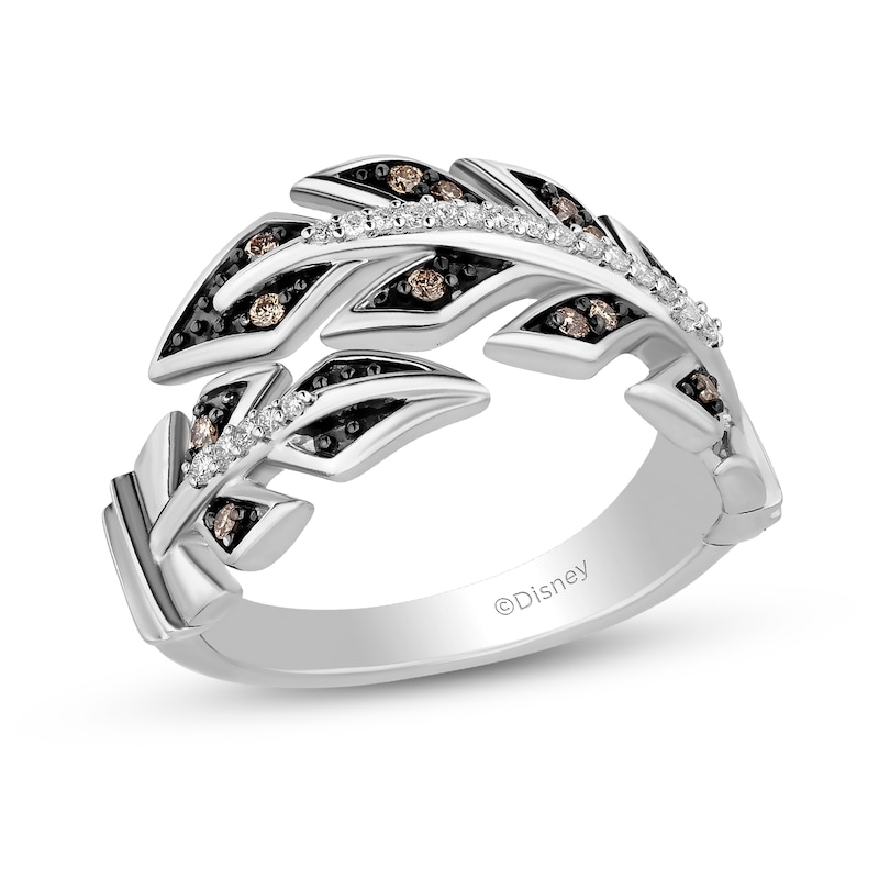 Main Image 1 of Enchanted Disney Pocahontas 1/5 CT. T.W. Champagne and White Diamond Feather Bypass Ring in Sterling Silver
