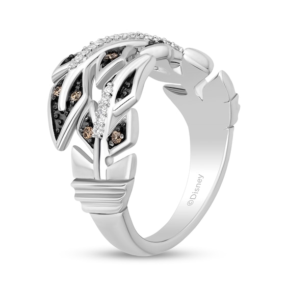 Enchanted Disney Pocahontas 1/5 CT. T.w. Champagne and White Diamond Feather Bypass Ring in Sterling Silver