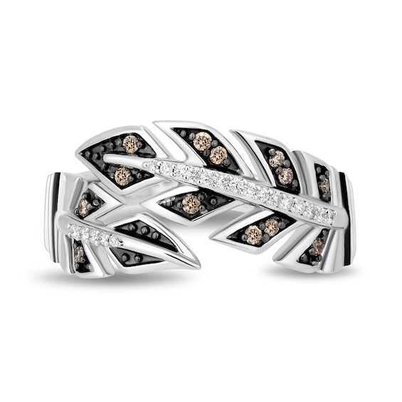 Enchanted Disney Pocahontas 1/5 CT. T.w. Champagne and White Diamond Feather Bypass Ring in Sterling Silver