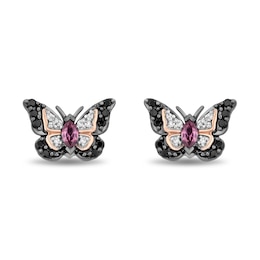 Enchanted Disney Mulan Garnet and 1/5 CT. T.W. Diamond Butterfly Earrings in Sterling Silver and 14K Rose Gold Plate
