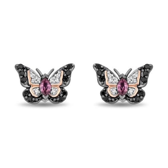 Enchanted Disney Mulan Garnet and 1/5 CT. T.w. Diamond Butterfly Earrings in Sterling Silver and 14K Rose Gold Plate