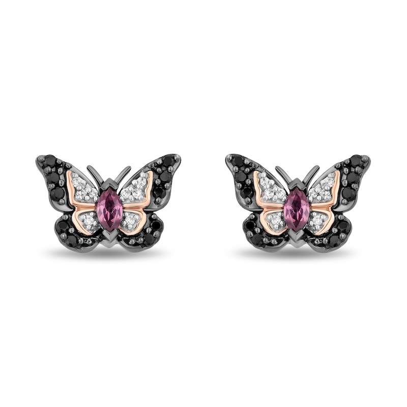 Main Image 1 of Enchanted Disney Mulan Garnet and 1/5 CT. T.W. Diamond Butterfly Earrings in Sterling Silver and 14K Rose Gold Plate