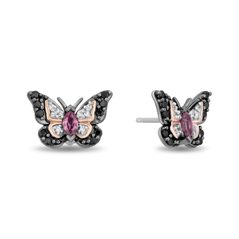 Main Image 2 of Enchanted Disney Mulan Garnet and 1/5 CT. T.W. Diamond Butterfly Earrings in Sterling Silver and 14K Rose Gold Plate