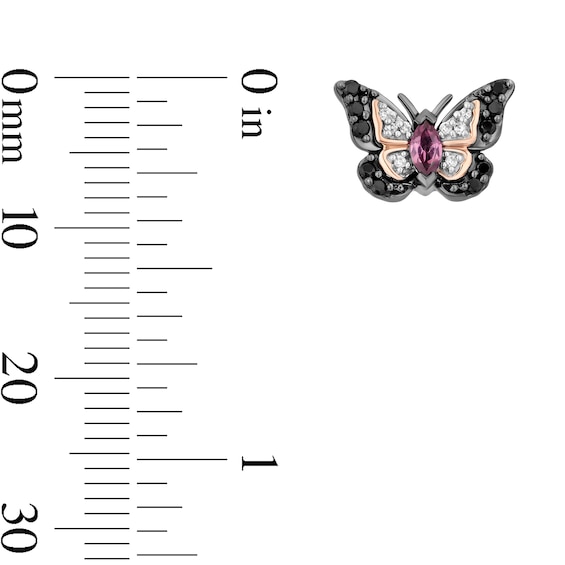Enchanted Disney Mulan Garnet and 1/5 CT. T.w. Diamond Butterfly Earrings in Sterling Silver and 14K Rose Gold Plate