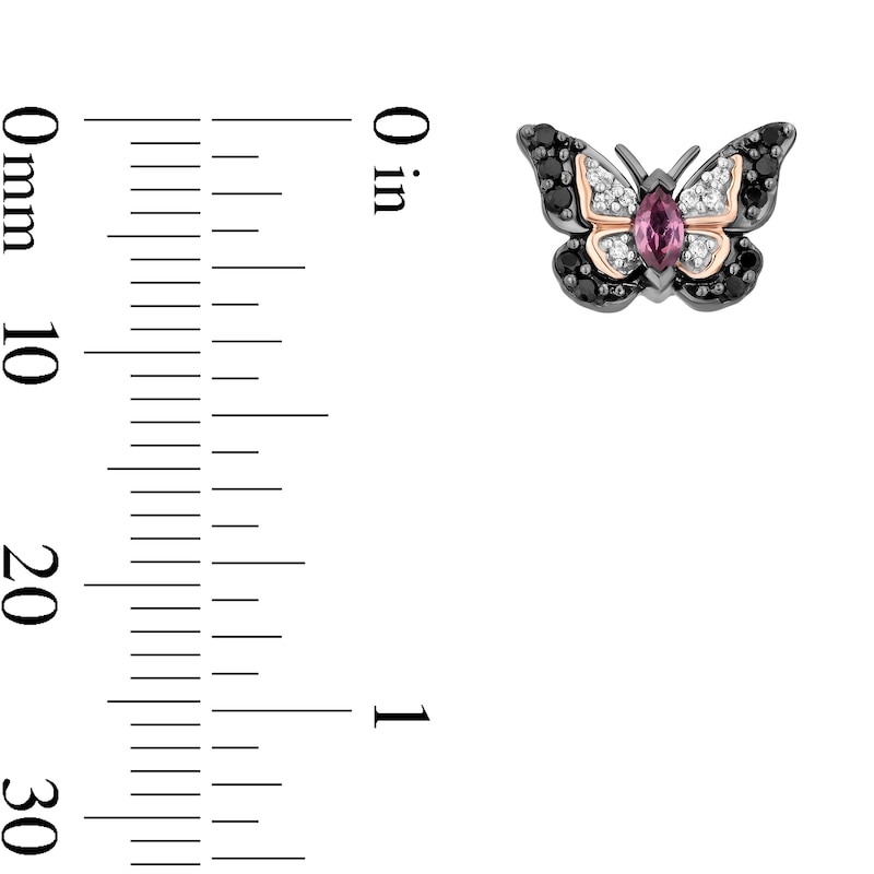 Main Image 3 of Enchanted Disney Mulan Garnet and 1/5 CT. T.W. Diamond Butterfly Earrings in Sterling Silver and 14K Rose Gold Plate