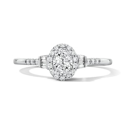 Enchanted Disney Belle 3/8 CT. T.W. Oval Lab-Grown Diamond Frame Engagement Ring in 10K White and Rose Gold (F/VS2)