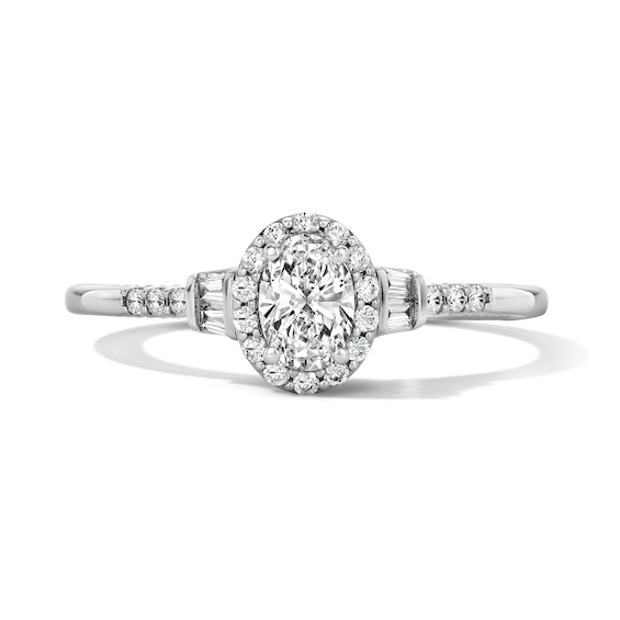 Enchanted Disney Belle 3/8 CT. T.w. Oval Lab-Grown Diamond Frame Engagement Ring in 10K White and Rose Gold (F/Vs2)