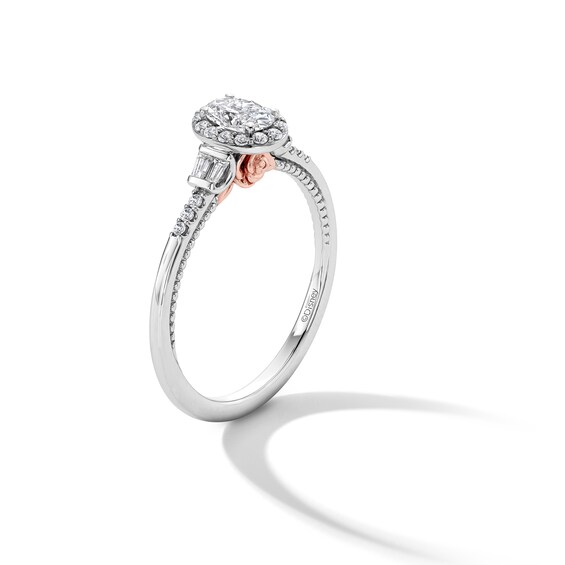 Enchanted Disney Belle 3/8 CT. T.w. Oval Lab-Grown Diamond Frame Engagement Ring in 10K White and Rose Gold (F/Vs2)
