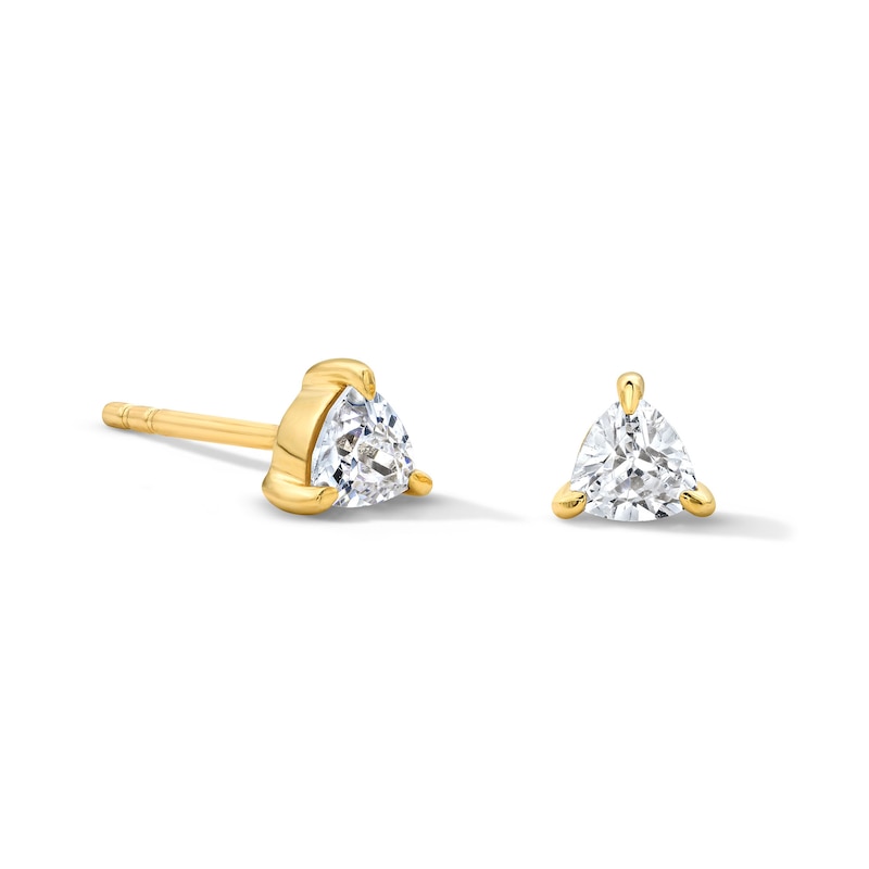 Main Image 1 of 1/4 CT. T.W. Trillion-Cut Lab-Grown Diamond Solitaire Stud Earrings in 10K Gold (F/VS2)