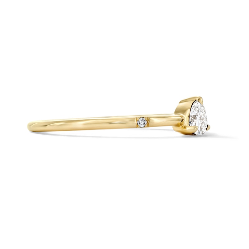 Main Image 5 of 1/5 CT. T.W. Trillion-Cut Lab-Grown Diamond Three-Stone Ring in 10K Gold (F/VS2)