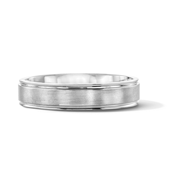 5.0mm Engravable Stepped-Edge Wedding Band in Sterling Silver (1 Line)