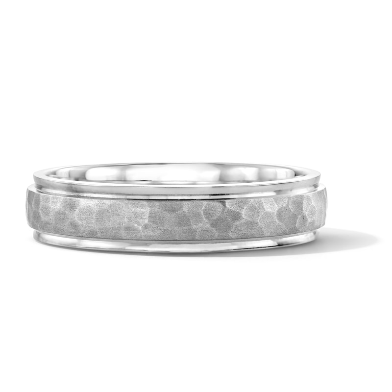 Main Image 1 of 5.0mm Engravable Hammered Wedding Band in Sterling Silver (1 Line)