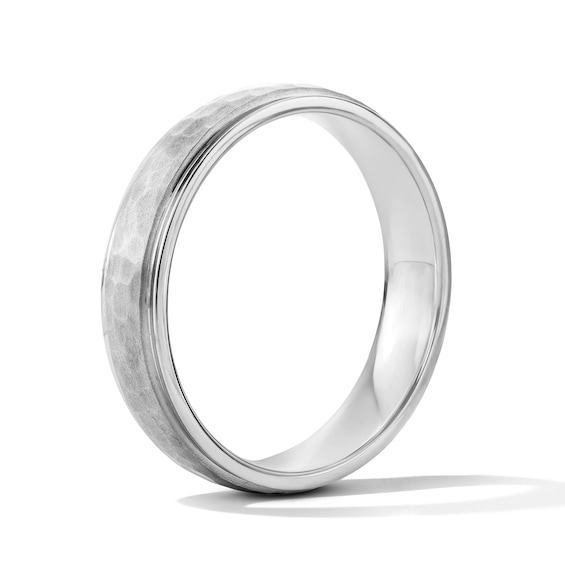 5.0mm Engravable Hammered Wedding Band in Sterling Silver (1 Line)
