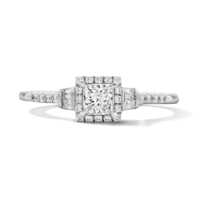 Main Image 1 of Enchanted Disney Aurora 3/8 CT. T.W. Princess-Cut Lab-Grown Diamond Engagement Ring in 10K White and Rose Gold (F/VS2)