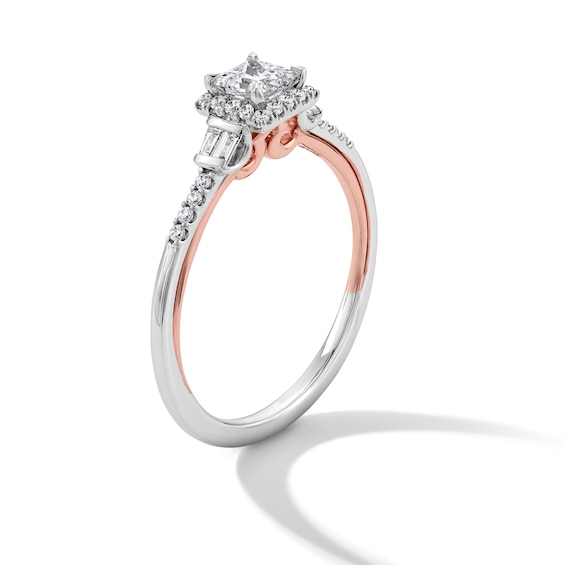 Enchanted Disney Aurora 3/8 CT. T.w. Princess-Cut Lab-Grown Diamond Engagement Ring in 10K White and Rose Gold (F/Vs2)