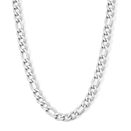 White Ion-Plated CZ Accent 7mm Figaro Chain - 24"
