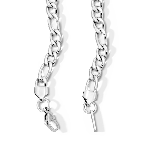 White Ion-Plated CZ Accent 7mm Figaro Chain - 24"
