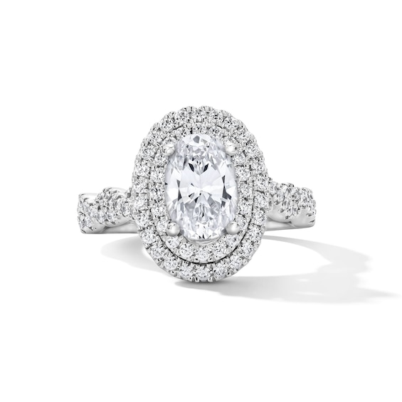 2 CT. T.w. Oval Certified Lab-Grown Diamond Double Frame Engagement Ring in 14K White Gold (F/Vs2)