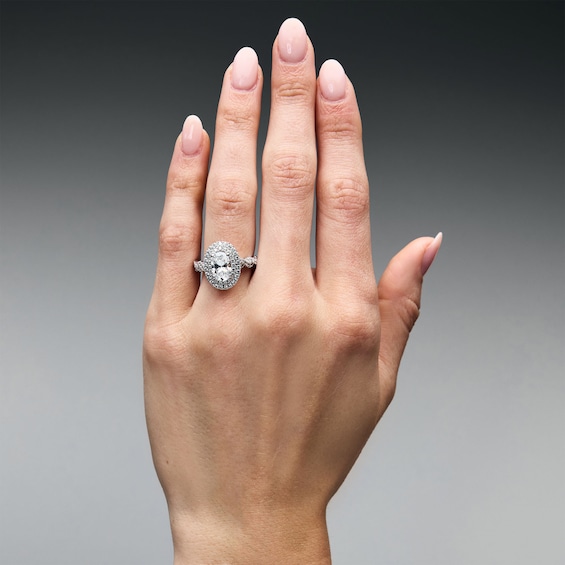 2 CT. T.w. Oval Certified Lab-Grown Diamond Double Frame Engagement Ring in 14K White Gold (F/Vs2)