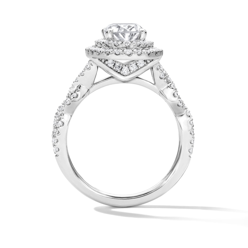Main Image 3 of 2 CT. T.W. Oval Certified Lab-Grown Diamond Double Frame Engagement Ring in 14K White Gold (F/VS2)