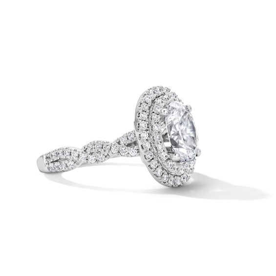 2 CT. T.w. Oval Certified Lab-Grown Diamond Double Frame Engagement Ring in 14K White Gold (F/Vs2)