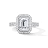 Thumbnail Image 1 of 2-1/5 CT. T.W. Certified Emerald-Cut Lab-Grown Diamond Double Frame Engagement Ring in 14K White Gold (F/VS2)