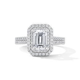 2-1/5 CT. T.W. Certified Emerald-Cut Lab-Grown Diamond Double Frame Engagement Ring in 14K White Gold (F/VS2)