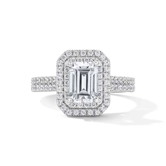 2-1/5 CT. T.w. Certified Emerald-Cut Lab-Grown Diamond Double Frame Engagement Ring in 14K White Gold (F/Vs2)