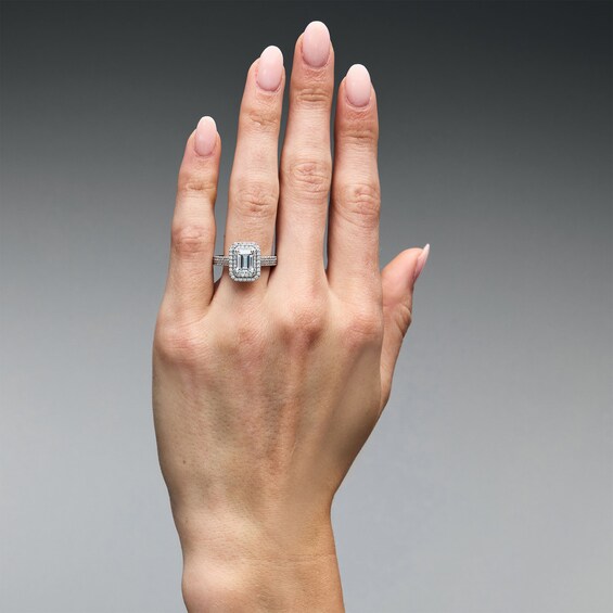 2-1/5 CT. T.w. Certified Emerald-Cut Lab-Grown Diamond Double Frame Engagement Ring in 14K White Gold (F/Vs2)