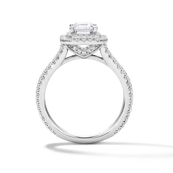 2-1/5 CT. T.w. Certified Emerald-Cut Lab-Grown Diamond Double Frame Engagement Ring in 14K White Gold (F/Vs2)