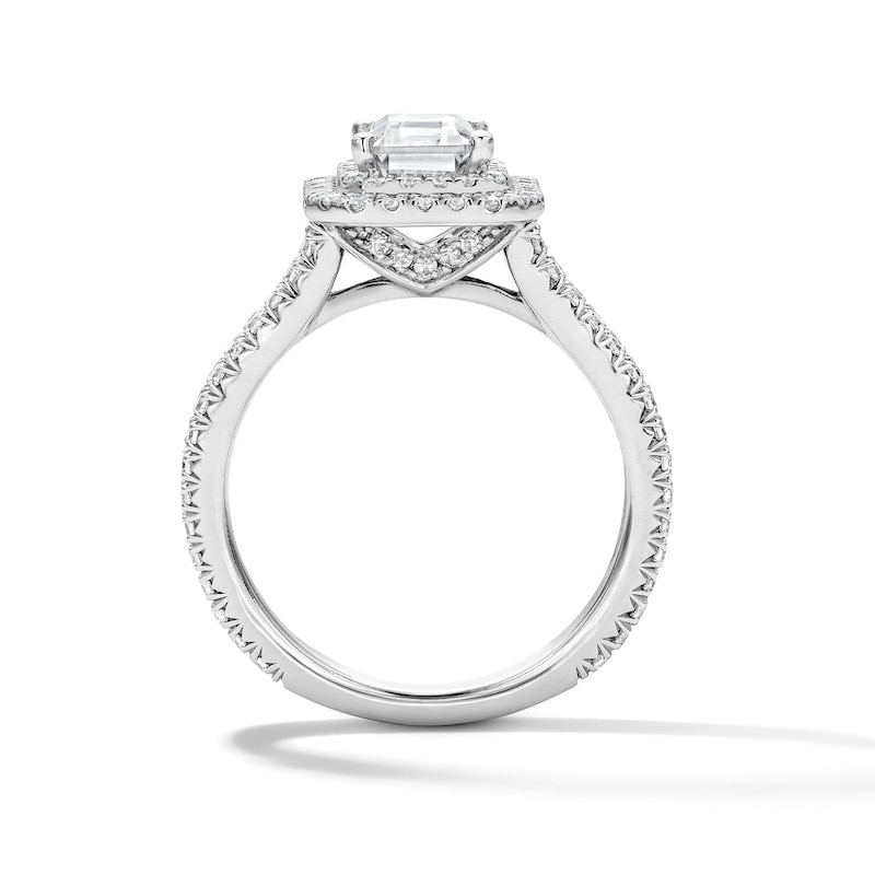 Main Image 3 of 2-1/5 CT. T.W. Certified Emerald-Cut Lab-Grown Diamond Double Frame Engagement Ring in 14K White Gold (F/VS2)