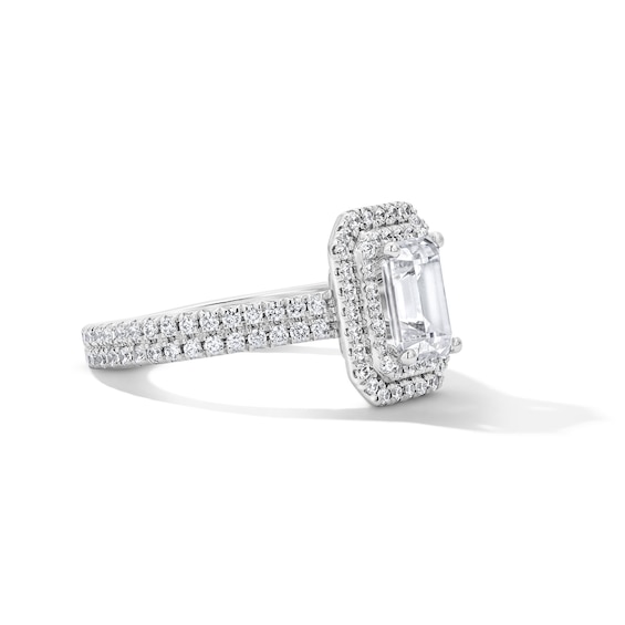 2-1/5 CT. T.w. Certified Emerald-Cut Lab-Grown Diamond Double Frame Engagement Ring in 14K White Gold (F/Vs2)