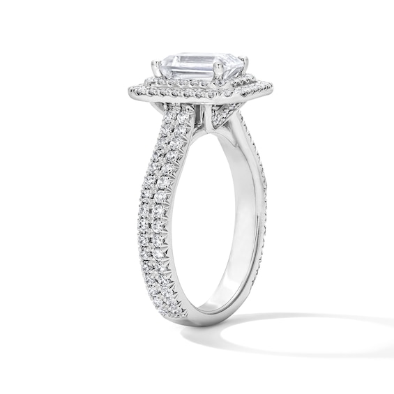 2-1/5 CT. T.w. Certified Emerald-Cut Lab-Grown Diamond Double Frame Engagement Ring in 14K White Gold (F/Vs2)