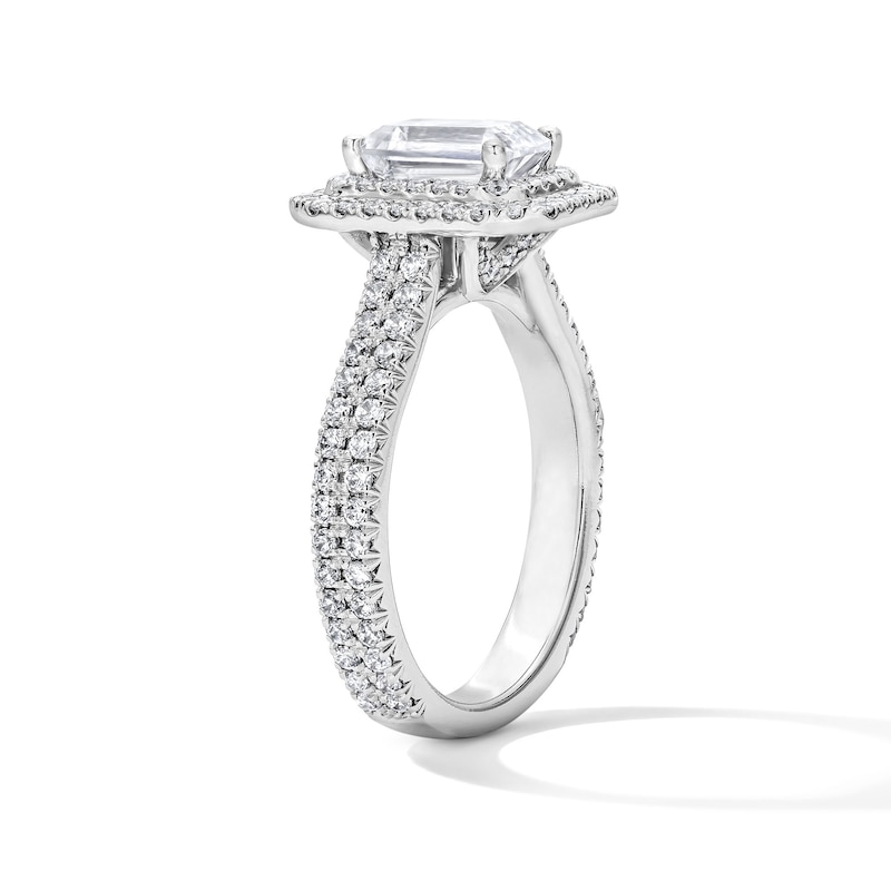 Main Image 5 of 2-1/5 CT. T.W. Certified Emerald-Cut Lab-Grown Diamond Double Frame Engagement Ring in 14K White Gold (F/VS2)