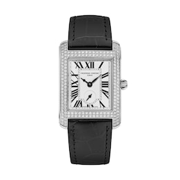 Ladies’ Frederique Constant Carrée 1-1/5 CT. T.W. Diamond Analog Watch with Black Leather Strap (Model: FC-235S2CD6)