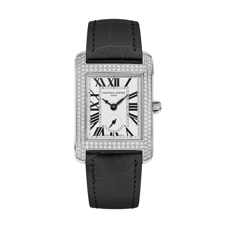 Main Image 1 of Ladies’ Frederique Constant Carrée 1-1/5 CT. T.W. Diamond Analog Watch with Black Leather Strap (Model: FC-235S2CD6)