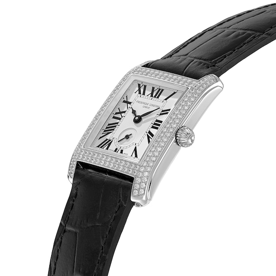Ladies’ Frederique Constant Carrée 1-1/5 CT. T.w. Diamond Analog Watch with Black Leather Strap (Model: Fc-235S2Cd6)