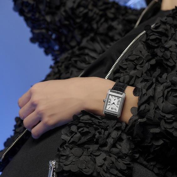 Ladies’ Frederique Constant Carrée 1-1/5 CT. T.w. Diamond Analog Watch with Black Leather Strap (Model: Fc-235S2Cd6)