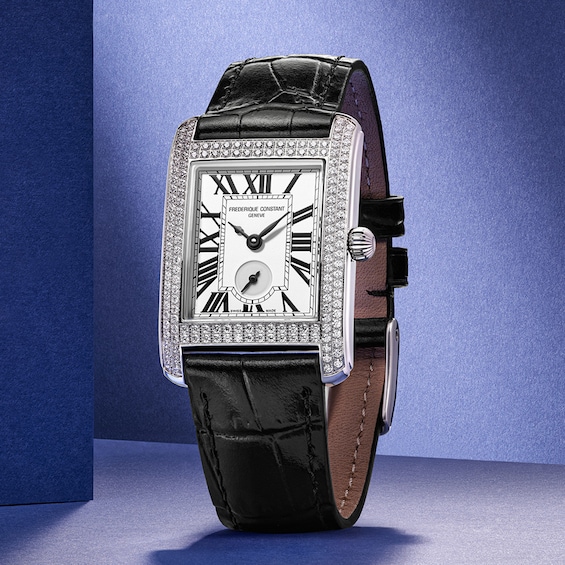 Ladies’ Frederique Constant Carrée 1-1/5 CT. T.w. Diamond Analog Watch with Black Leather Strap (Model: Fc-235S2Cd6)