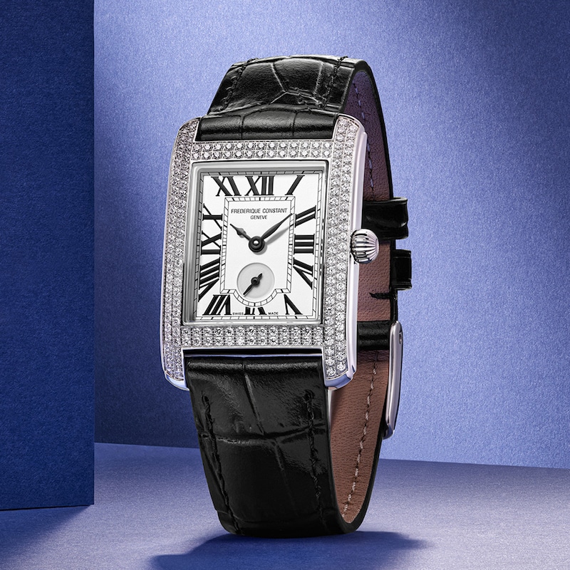 Main Image 5 of Ladies’ Frederique Constant Carrée 1-1/5 CT. T.W. Diamond Analog Watch with Black Leather Strap (Model: FC-235S2CD6)