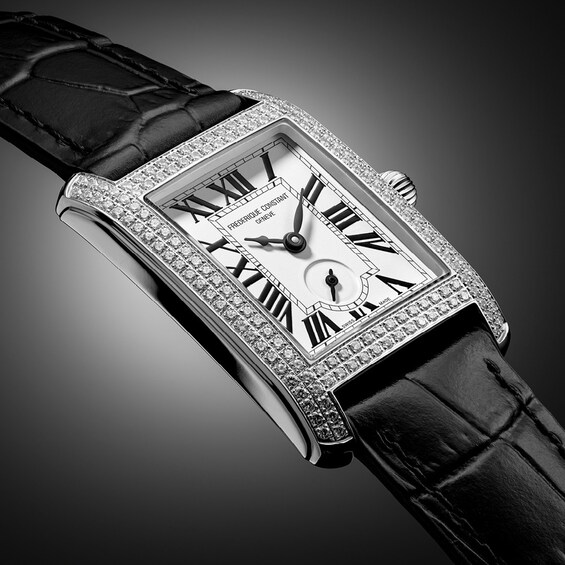 Ladies’ Frederique Constant Carrée 1-1/5 CT. T.w. Diamond Analog Watch with Black Leather Strap (Model: Fc-235S2Cd6)