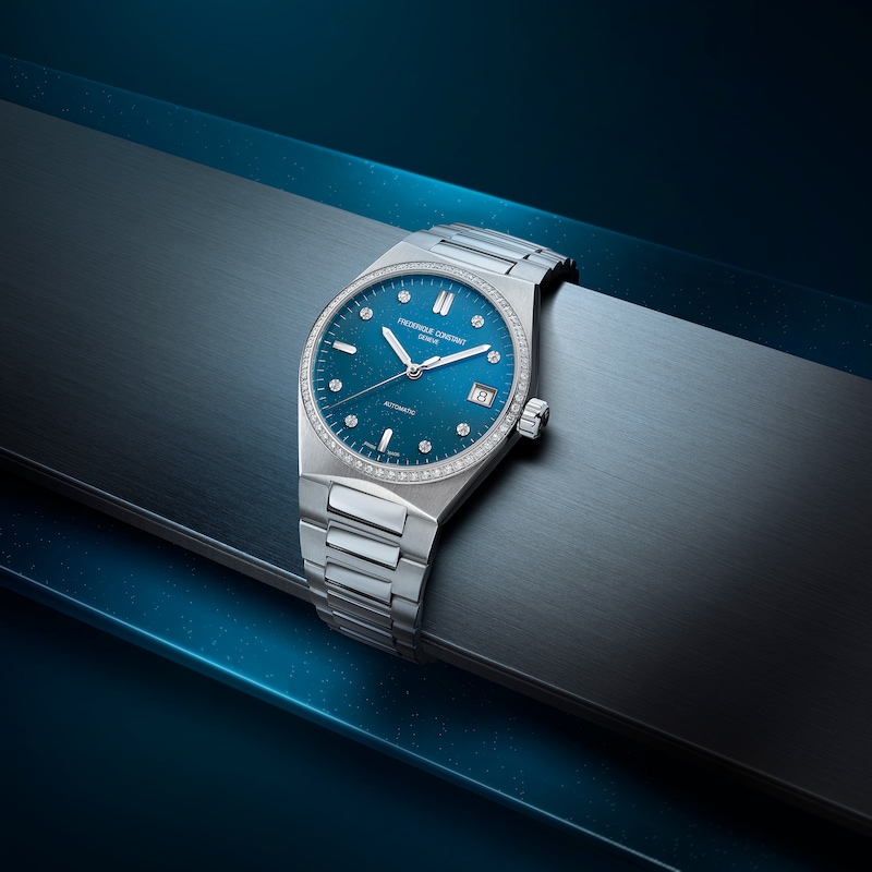 Main Image 4 of Ladies' Frederique Constant Highlife 1/2 CT. T.W. Diamond Automatic Watch with Blue Dial (Model: FC-303LBSD2NHD6)