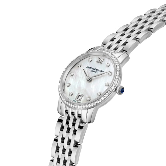 Ladies' Frederique Constant Slimline 5/8 CT. T.w. Diamond Watch with Mother-of-Pearl Dial (Model: Fc-220Mpwd1Sd26B)