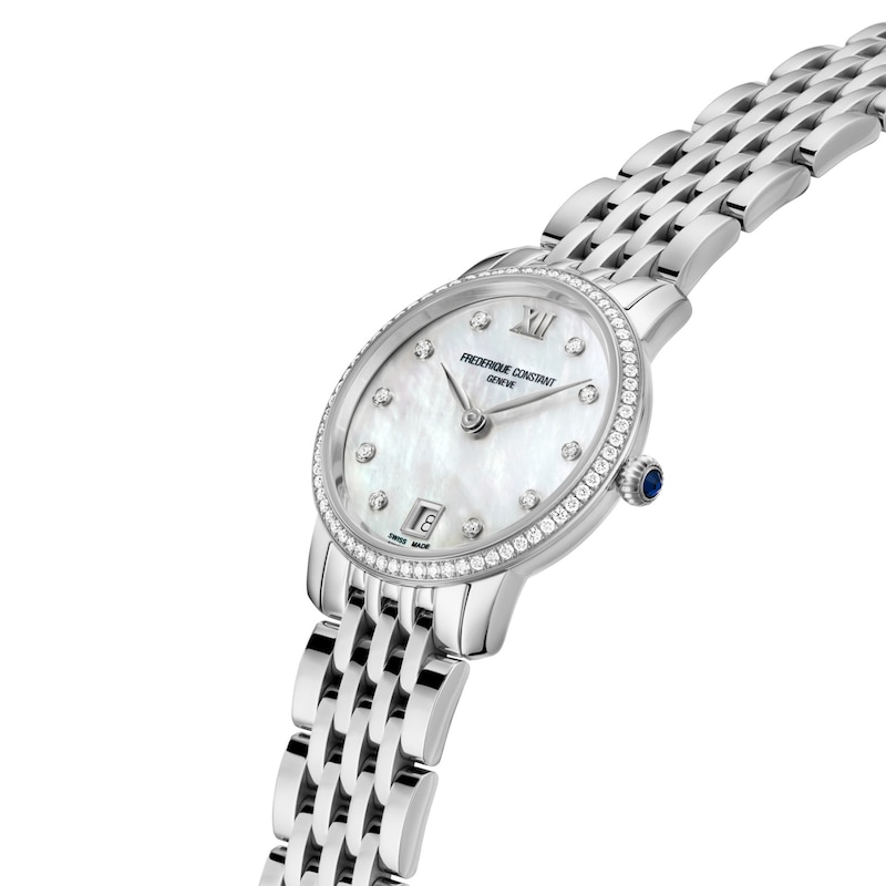 Main Image 2 of Ladies' Frederique Constant Slimline 5/8 CT. T.W. Diamond Watch with Mother-of-Pearl Dial (Model: FC-220MPWD1SD26B)