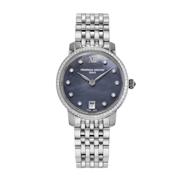 Ladies' Frederique Constant Slimline 5/8 CT. T.W. Diamond Watch with Grey Mother-of-Pearl Dial (Model: FC-220MPBD1SD26B)