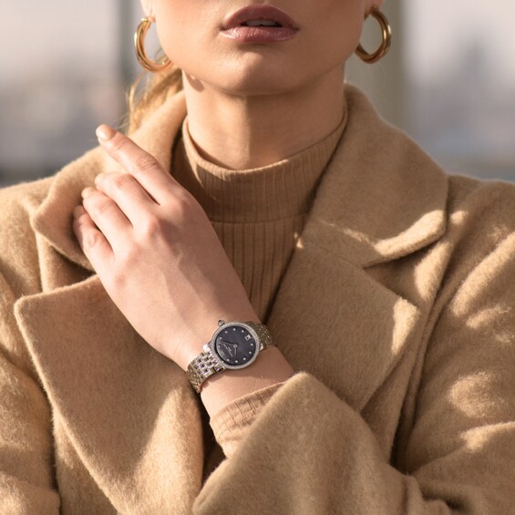 Ladies' Frederique Constant Slimline 5/8 CT. T.w. Diamond Watch with Grey Mother-of-Pearl Dial (Model: Fc-220Mpbd1Sd26B)